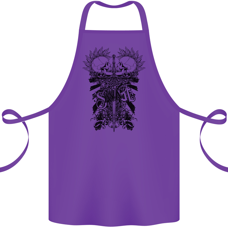Savage Two Punk Skulls Biker Motorbike Cotton Apron 100% Organic Purple