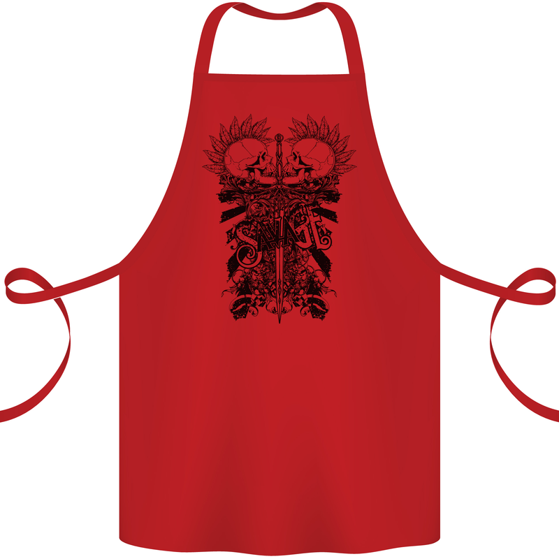 Savage Two Punk Skulls Biker Motorbike Cotton Apron 100% Organic Red