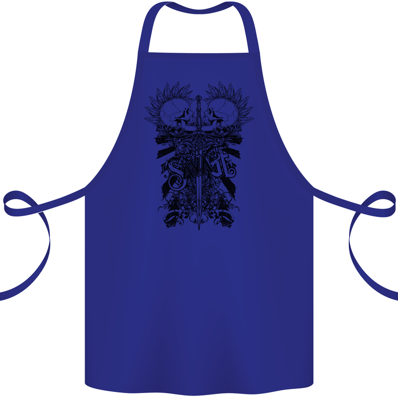 Savage Two Punk Skulls Biker Motorbike Cotton Apron 100% Organic Royal Blue