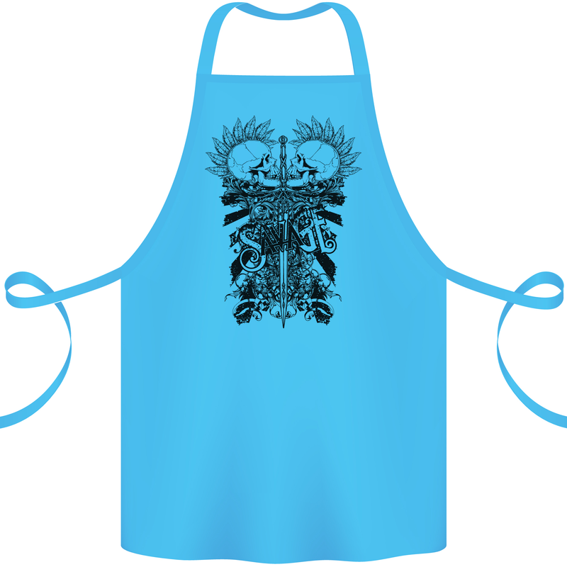 Savage Two Punk Skulls Biker Motorbike Cotton Apron 100% Organic Turquoise