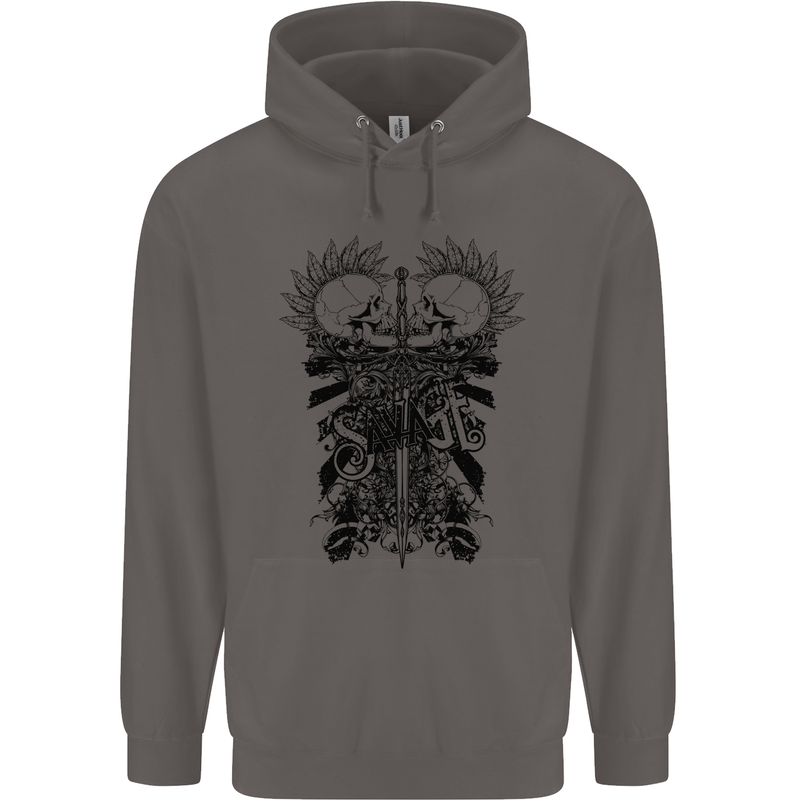 Savage Two Punk Skulls Biker Motorbike Mens 80% Cotton Hoodie Charcoal