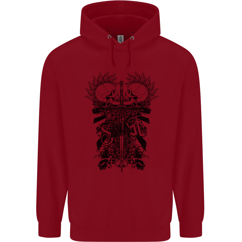 Savage Two Punk Skulls Biker Motorbike Mens 80% Cotton Hoodie Red