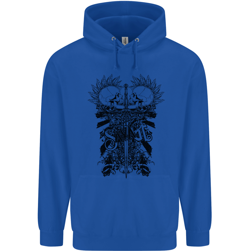 Savage Two Punk Skulls Biker Motorbike Mens 80% Cotton Hoodie Royal Blue
