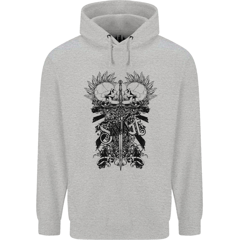 Savage Two Punk Skulls Biker Motorbike Mens 80% Cotton Hoodie Sports Grey