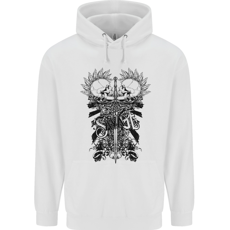 Savage Two Punk Skulls Biker Motorbike Mens 80% Cotton Hoodie White
