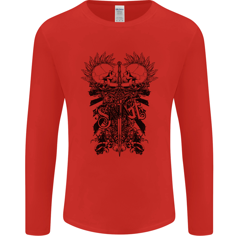Savage Two Punk Skulls Biker Motorbike Mens Long Sleeve T-Shirt Red