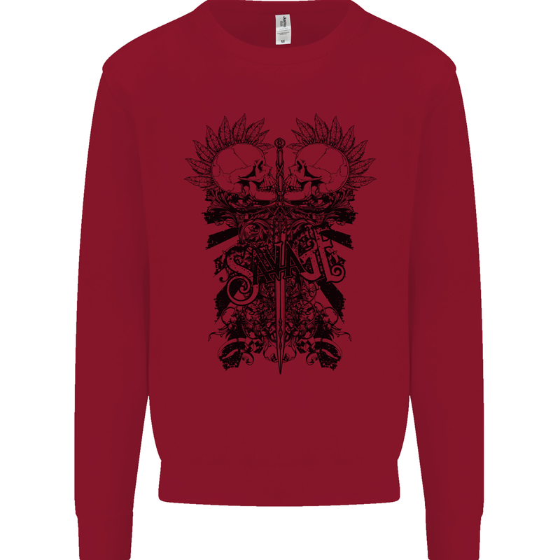 Savage Two Punk Skulls Biker Motorbike Mens Sweatshirt Jumper Red