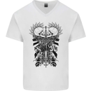 Savage Two Punk Skulls Biker Motorbike Mens V-Neck Cotton T-Shirt White