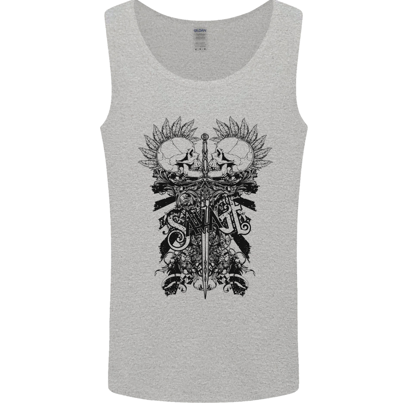 Savage Two Punk Skulls Biker Motorbike Mens Vest Tank Top Sports Grey