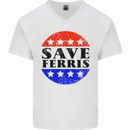 Save Ferris Distressed Mens V-Neck Cotton T-Shirt White