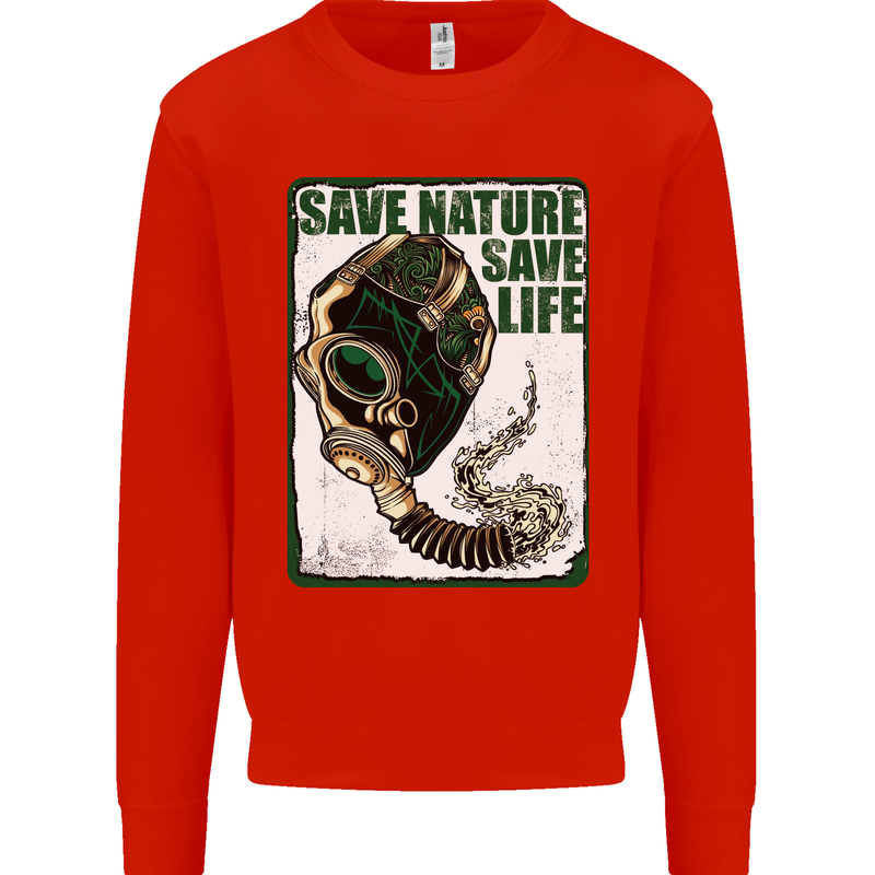 Save Nature Environment Climate Change Life Kids Sweatshirt Jumper Bright Red
