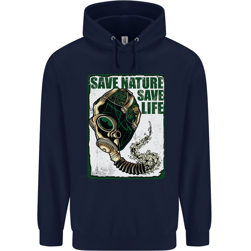 Save Nature Environment Climate Change Life Mens 80% Cotton Hoodie Navy Blue