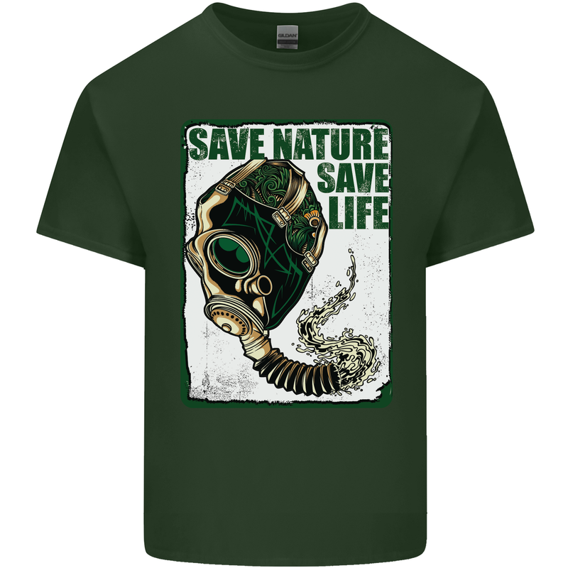 Save Nature Environment Climate Change Life Mens Cotton T-Shirt Tee Top Forest Green