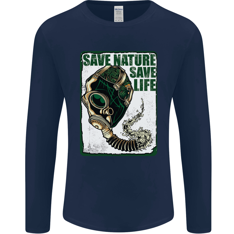 Save Nature Environment Climate Change Life Mens Long Sleeve T-Shirt Navy Blue