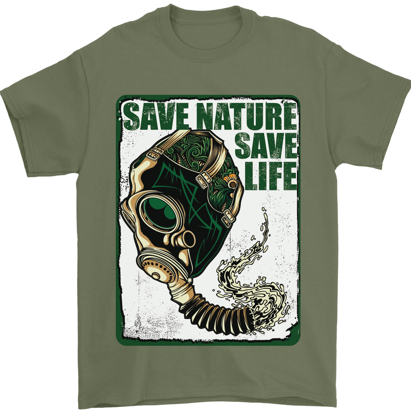 Save Nature Environment Climate Change Life Mens T-Shirt Cotton Gildan Military Green