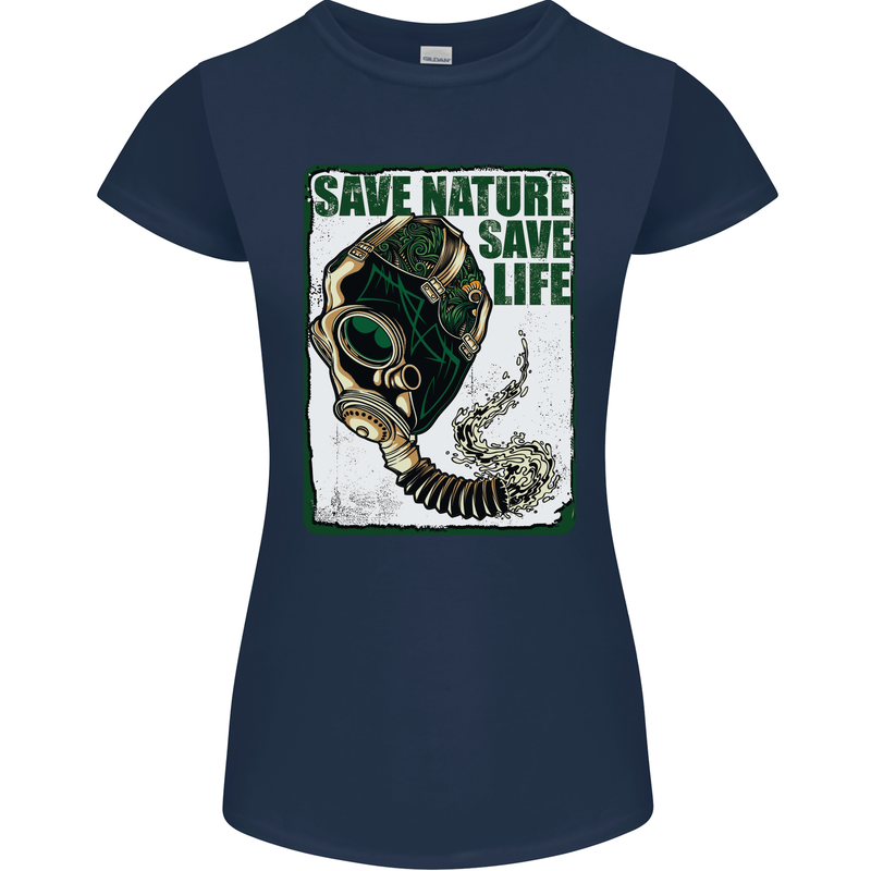 Save Nature Environment Climate Change Life Womens Petite Cut T-Shirt Navy Blue