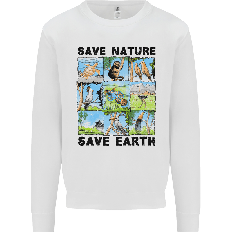 Save Nature Save Earth Ecology Environment Mens Sweatshirt Jumper White
