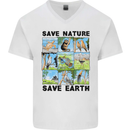 Save Nature Save Earth Ecology Environment Mens V-Neck Cotton T-Shirt White