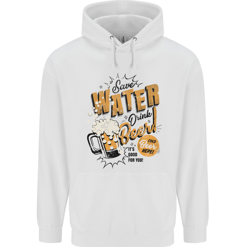 Save Water Drink Beer Funny Alcohol Childrens Kids Hoodie White