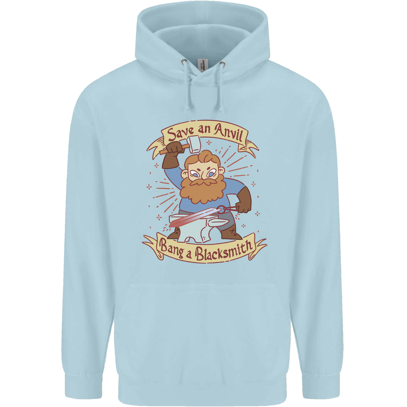 Save an Anvil Bang a Blacksmith Childrens Kids Hoodie Light Blue