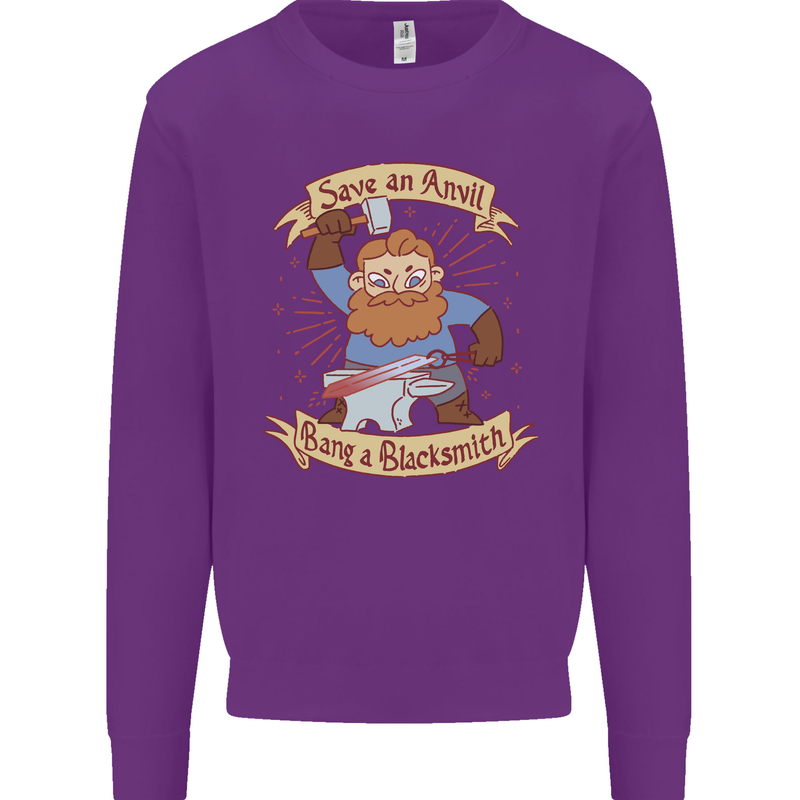 Save an Anvil Bang a Blacksmith Kids Sweatshirt Jumper Purple