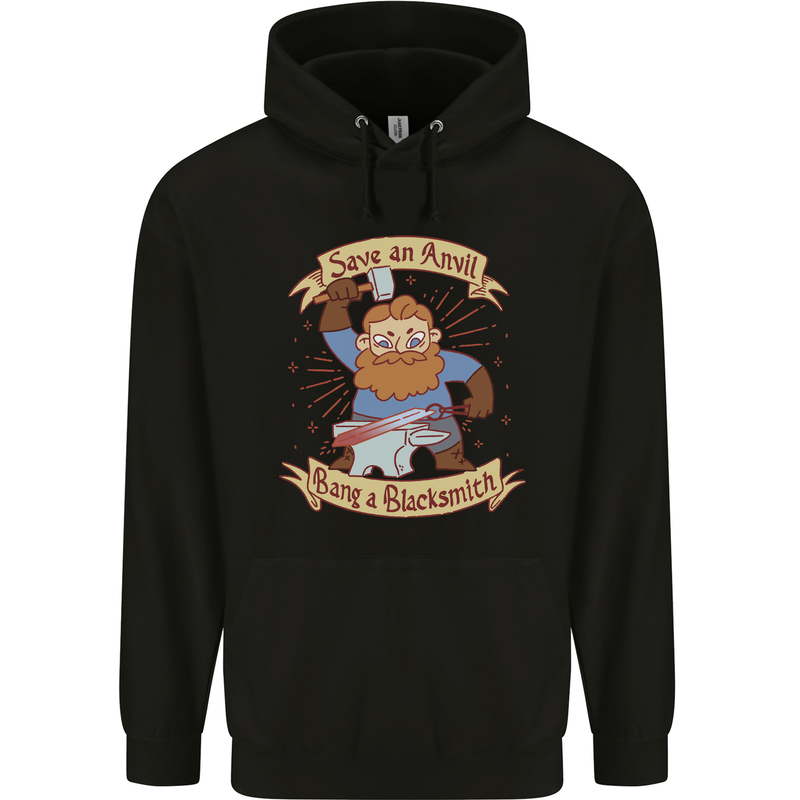 Save an Anvil Bang a Blacksmith Mens 80% Cotton Hoodie Black