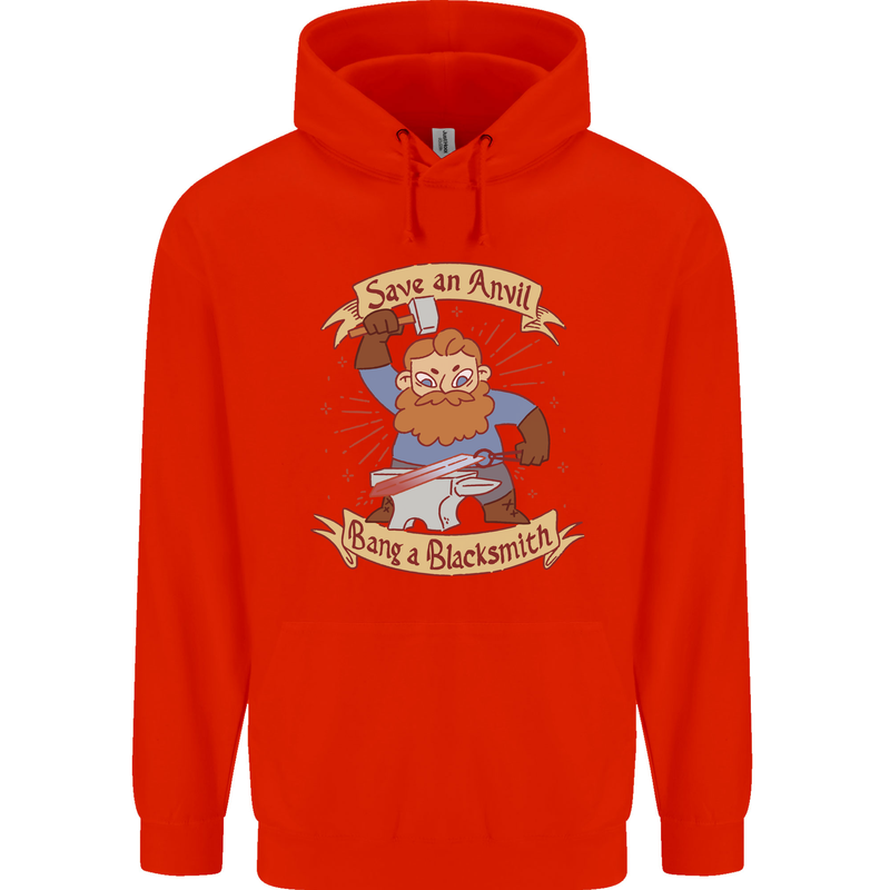 Save an Anvil Bang a Blacksmith Mens 80% Cotton Hoodie Bright Red