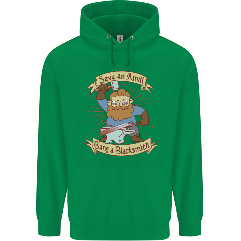 Save an Anvil Bang a Blacksmith Mens 80% Cotton Hoodie Irish Green