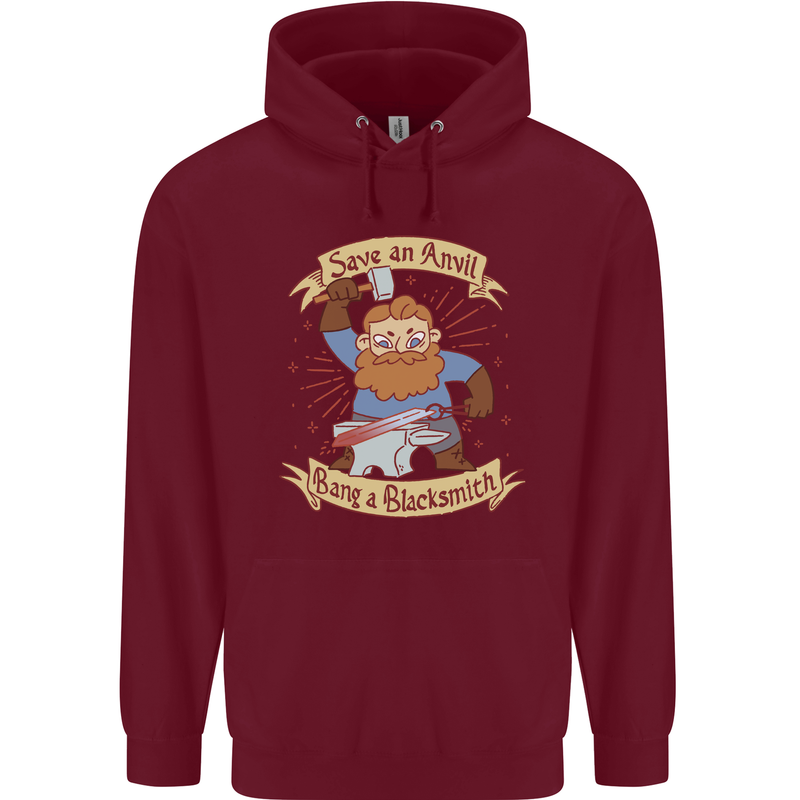 Save an Anvil Bang a Blacksmith Mens 80% Cotton Hoodie Maroon