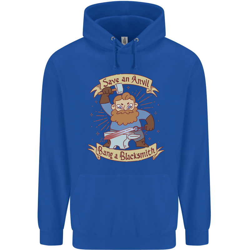 Save an Anvil Bang a Blacksmith Mens 80% Cotton Hoodie Royal Blue