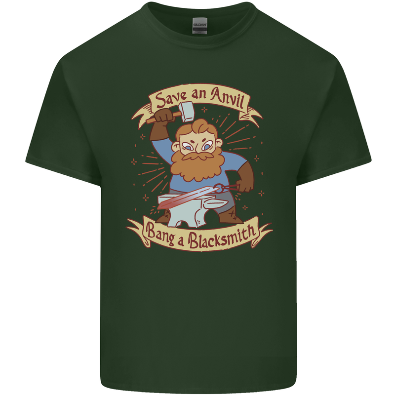 Save an Anvil Bang a Blacksmith Mens Cotton T-Shirt Tee Top Forest Green