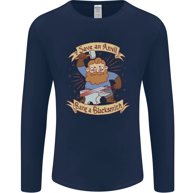 Save an Anvil Bang a Blacksmith Mens Long Sleeve T-Shirt Navy Blue