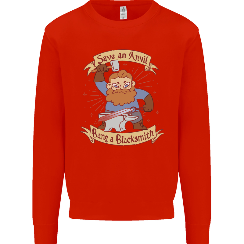 Save an Anvil Bang a Blacksmith Mens Sweatshirt Jumper Bright Red