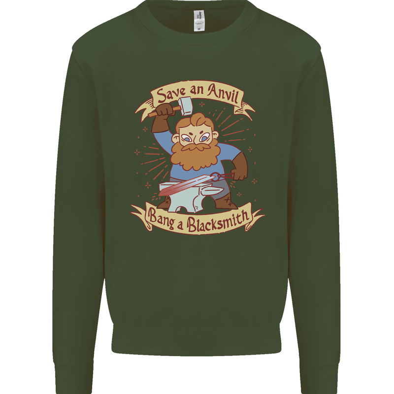 Save an Anvil Bang a Blacksmith Mens Sweatshirt Jumper Forest Green