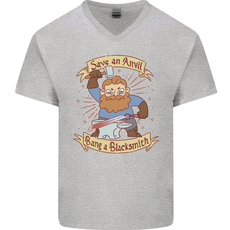 Save an Anvil Bang a Blacksmith Mens V-Neck Cotton T-Shirt Sports Grey