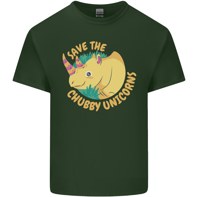 Save the Chbby Unicorns Funny Rhino Mens Cotton T-Shirt Tee Top Forest Green