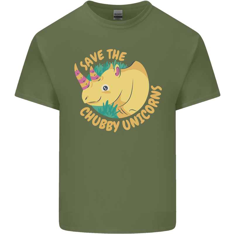 Save the Chbby Unicorns Funny Rhino Mens Cotton T-Shirt Tee Top Military Green