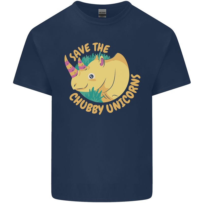 Save the Chbby Unicorns Funny Rhino Mens Cotton T-Shirt Tee Top Navy Blue