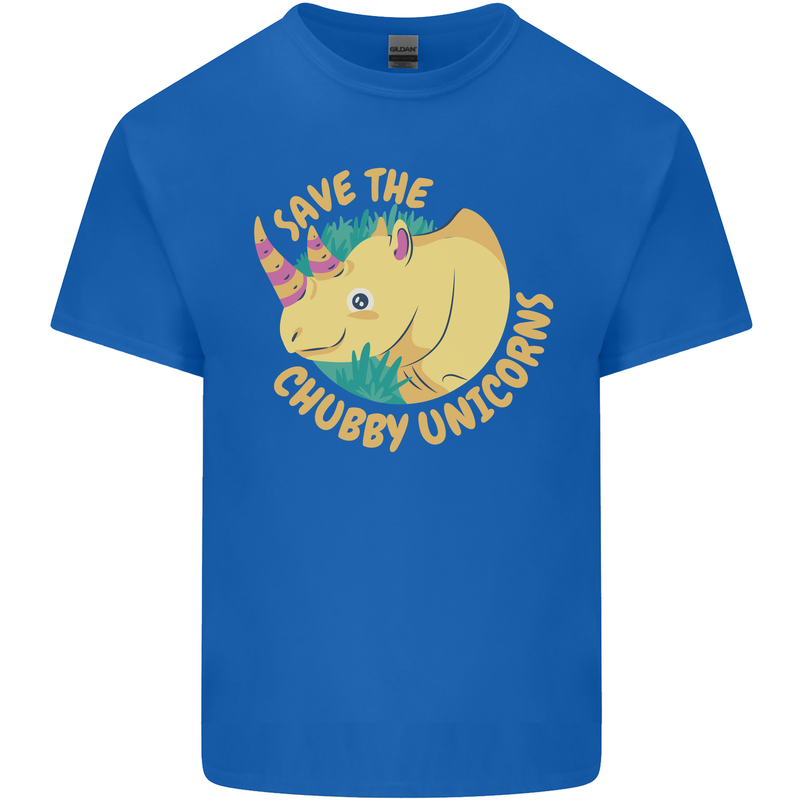Save the Chbby Unicorns Funny Rhino Mens Cotton T-Shirt Tee Top Royal Blue