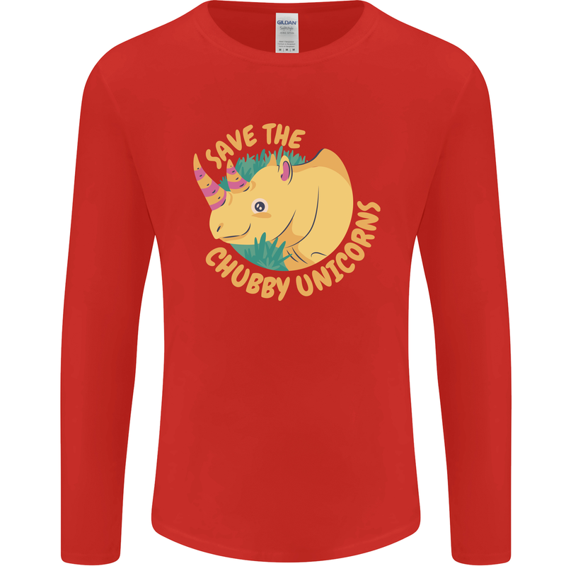 Save the Chbby Unicorns Funny Rhino Mens Long Sleeve T-Shirt Red