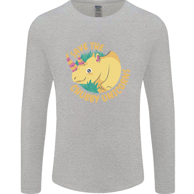 Save the Chbby Unicorns Funny Rhino Mens Long Sleeve T-Shirt Sports Grey