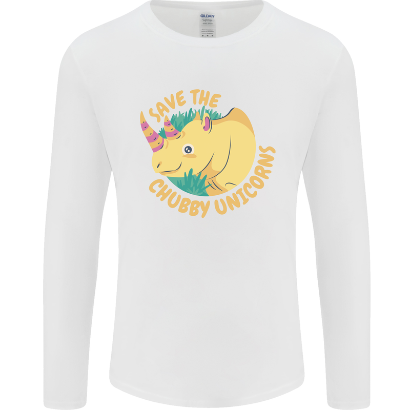 Save the Chbby Unicorns Funny Rhino Mens Long Sleeve T-Shirt White