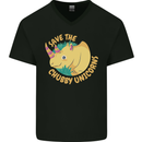Save the Chbby Unicorns Funny Rhino Mens V-Neck Cotton T-Shirt Black