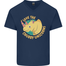 Save the Chbby Unicorns Funny Rhino Mens V-Neck Cotton T-Shirt Navy Blue