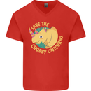 Save the Chbby Unicorns Funny Rhino Mens V-Neck Cotton T-Shirt Red