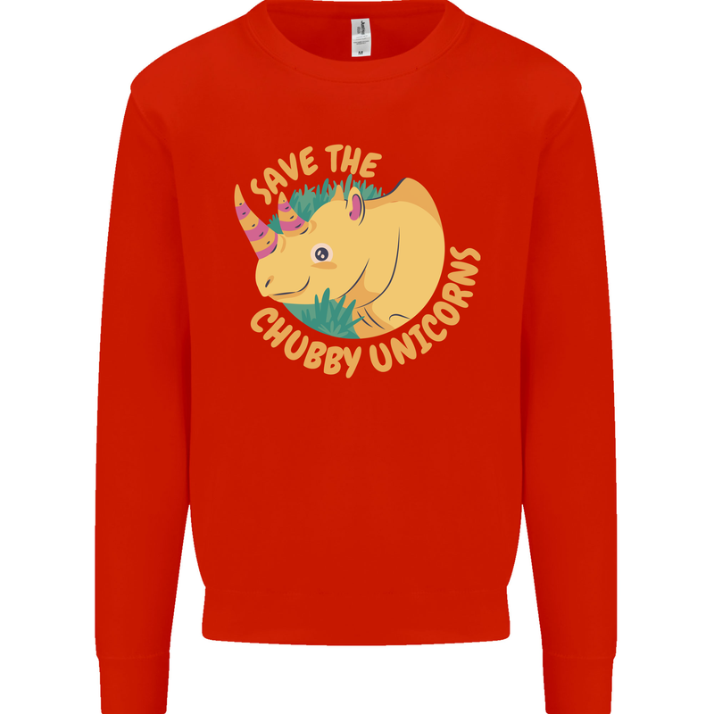 Save the Cuhbby Unicorns Funny Rhino Kids Sweatshirt Jumper Bright Red