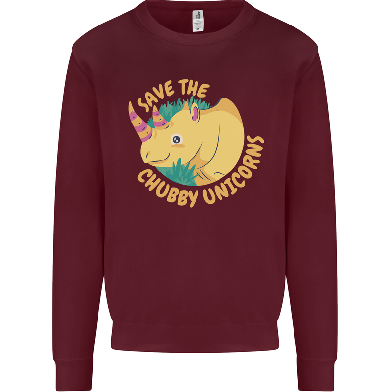 Save the Cuhbby Unicorns Funny Rhino Kids Sweatshirt Jumper Maroon