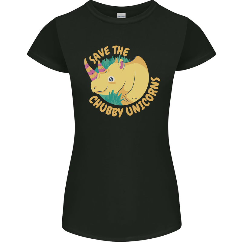 Save the Cuhbby Unicorns Funny Rhino Womens Petite Cut T-Shirt Black