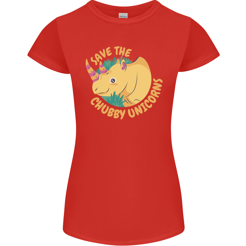 Save the Cuhbby Unicorns Funny Rhino Womens Petite Cut T-Shirt Red
