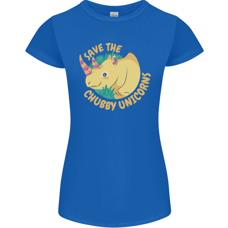 Save the Cuhbby Unicorns Funny Rhino Womens Petite Cut T-Shirt Royal Blue